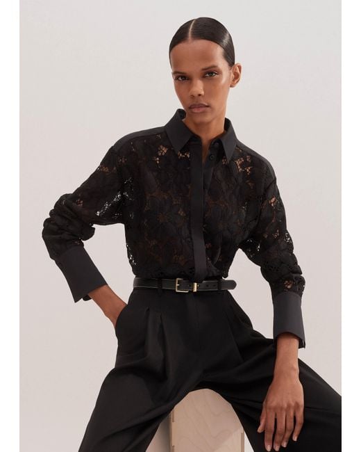 ME+EM Black Guipure Lace Crop Shirt