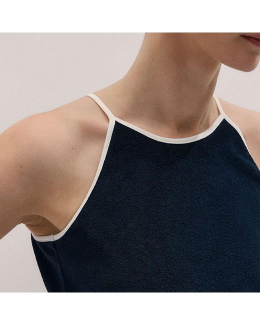 ME+EM Blue Towelling Halterneck Top-Cream