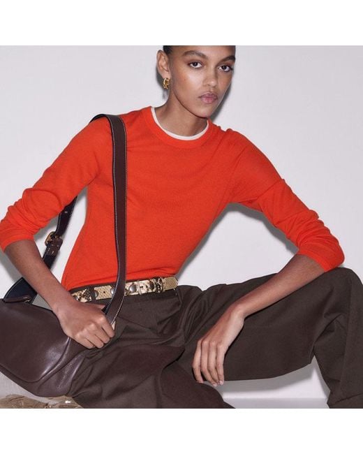 ME+EM Red Merino Cashmere Barely There Trim Jumper Vivid Soft