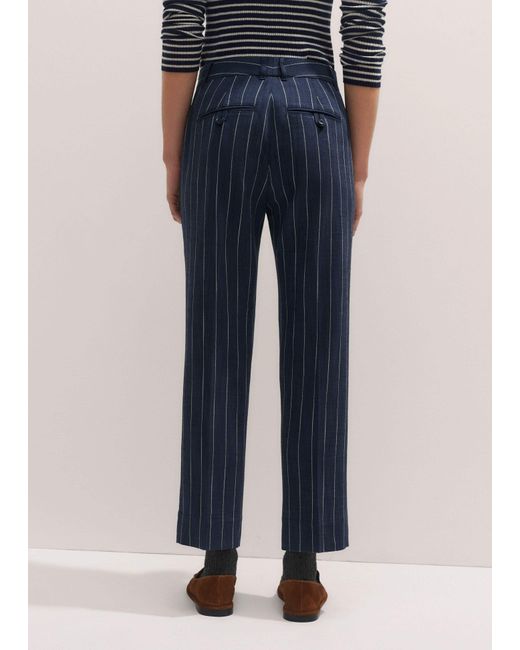 ME+EM Blue Textured Pinstripe Slim Crop Trouser