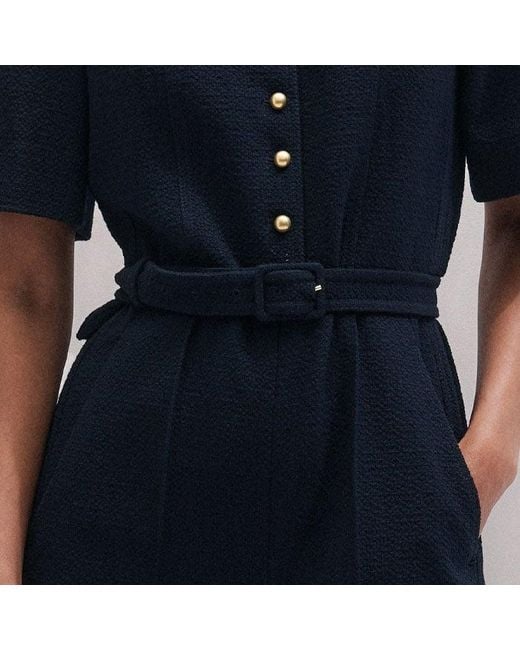 ME+EM Blue Wide Leg Cropped Jumpsuit + Belt