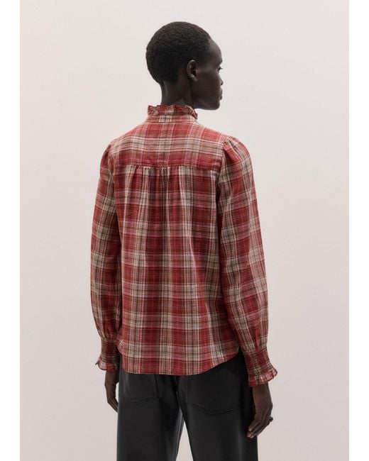 ME+EM Red Cotton Voile Check Long Sleeve Blouse + Tie