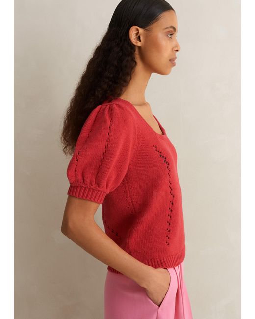 ME+EM Red Chunky Cotton Fashioned Square Neck Tee