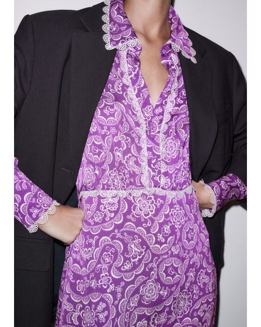 ME+EM Purple Fit & Flare Entangled Lace Print Maxi Dress