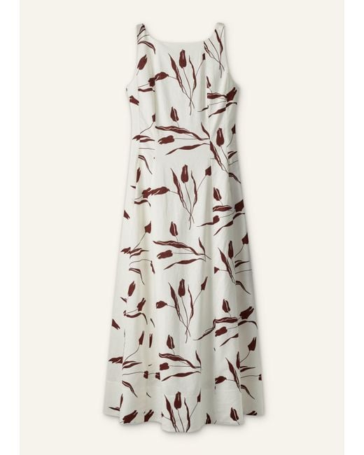 ME+EM White Crease-Less Linen Modern Tulips Print Maxi Dress Light Cream