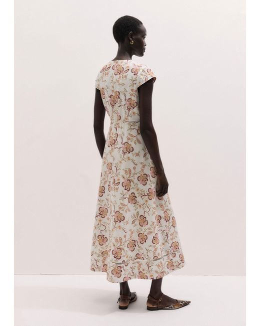 ME+EM Natural Creaseless Linen Ornate Floral Paisley Print Maxi Dress Light Cream-Multi