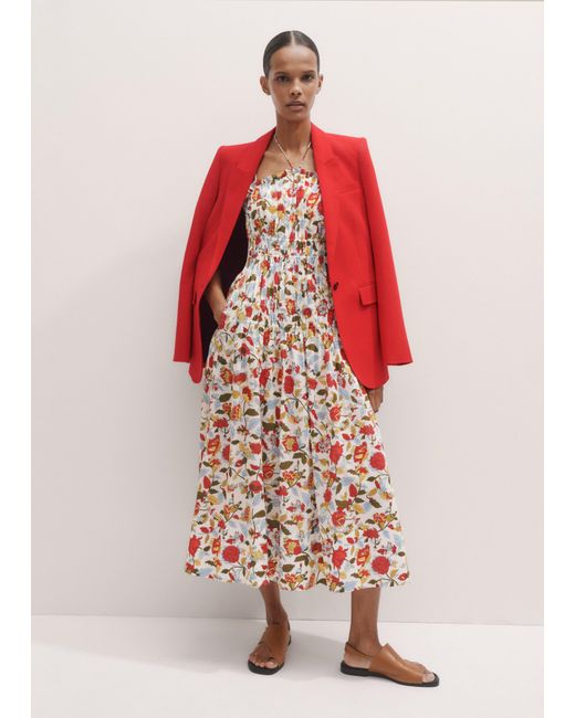 ME+EM Natural Cotton Rosebush Print Midi Dress