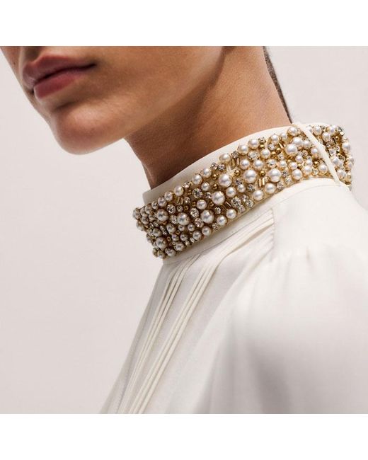 ME+EM Natural Silk Am-Pm High Neck Top + Embellished Collar