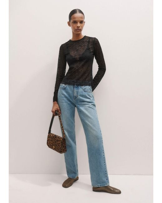 ME+EM Black Lace Crew Neck Top