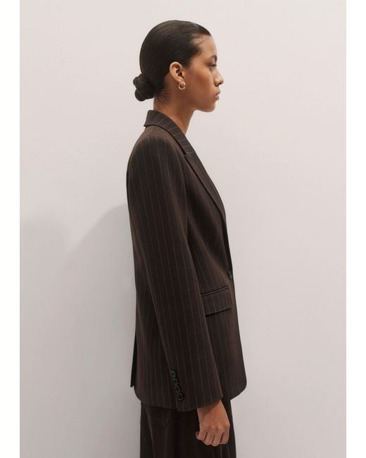 ME+EM Black Sharp Shoulder Pinstripe Blazer