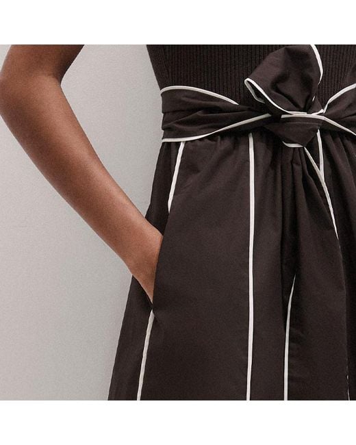 ME+EM Multicolor Mixed Media Fit And Flare Midi Dress + Belt-Light Cream