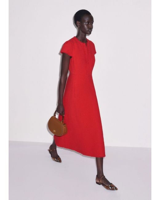 ME+EM Red Fringe Detail Fit And Flare Midi Dress Rose Petal