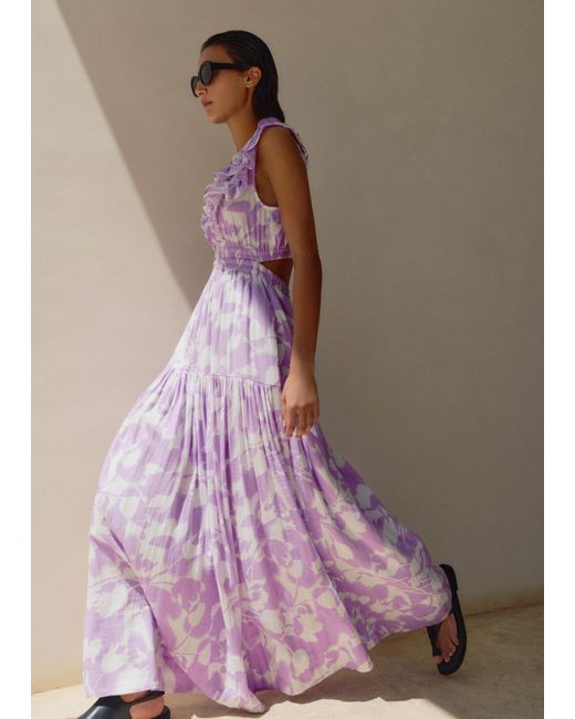 ME+EM Purple Cheesecloth Tulip Print Full-Length Dress