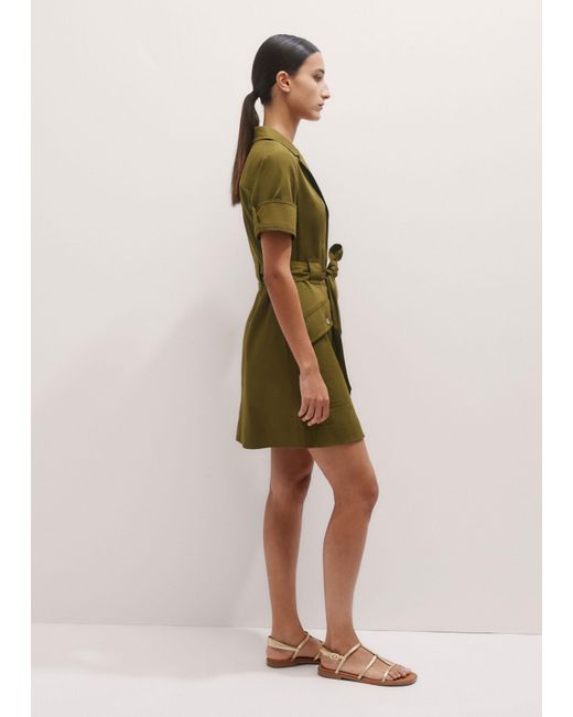 ME+EM Green Collared Zip Front Utility Dress + Belt