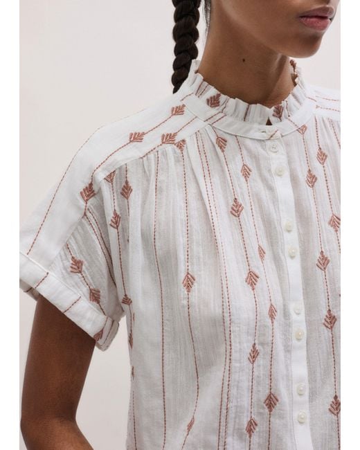 ME+EM White Cotton Geo Leaves Embroidery Blouse Soft-Cinnamon