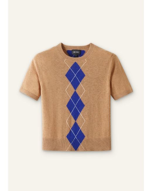 ME+EM Blue Fine Argyle Slim Tee