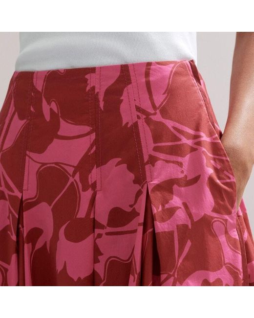 ME+EM Red Cotton Two Tone Tulip Print Maxi Skirt