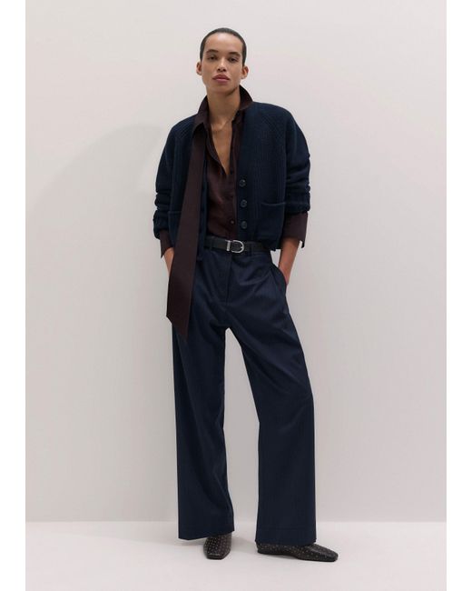ME+EM Blue Merino Cashmere V Neck Relaxed Cardigan