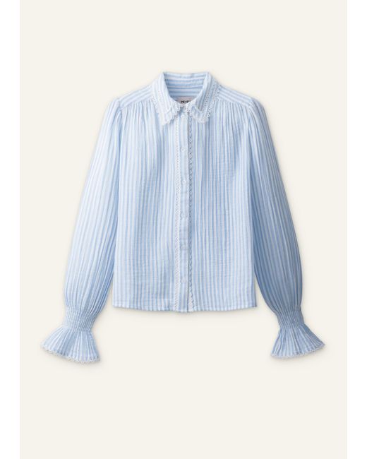 ME+EM Blue Cheesecloth Stripe Long Sleeve Blouse-Soft