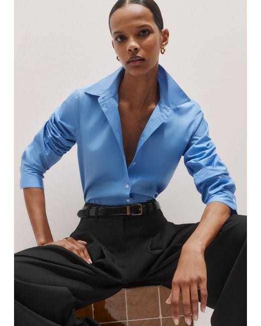 ME+EM Blue Curved Hem Straight Shirt