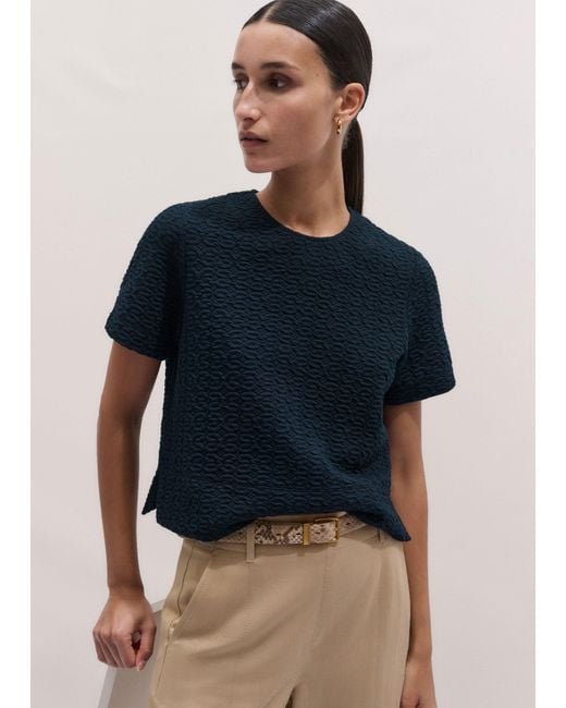 ME+EM Blue Curling Crosses Jacquard Short Sleeve Top