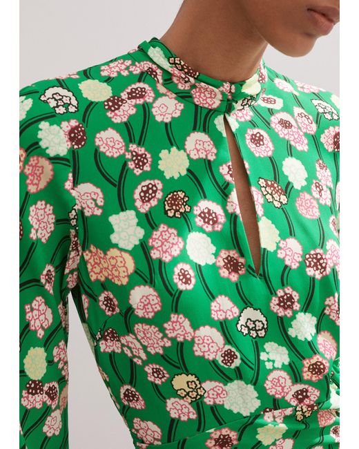 ME+EM Green Lantana Flower Print Midi Dress