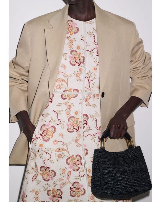ME+EM Natural Creaseless Linen Ornate Floral Paisley Print Maxi Dress Light Cream-Multi