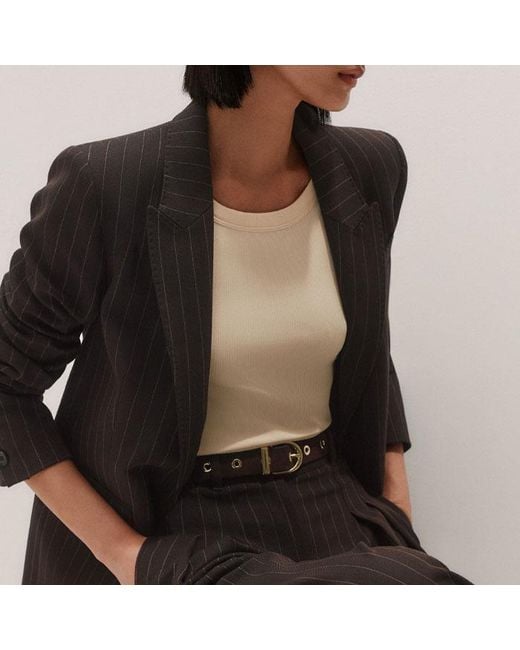ME+EM Black Sharp Shoulder Pinstripe Blazer