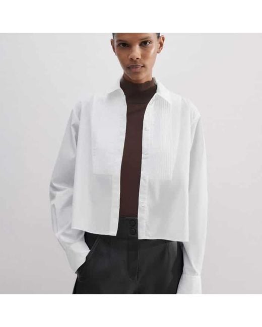 ME+EM Gray Cotton Bib Detail Crop Shirt