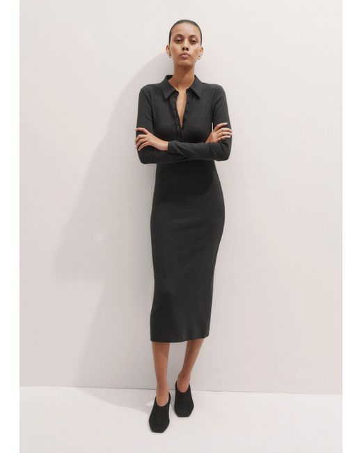 ME+EM Natural Ultimate Rib Shirt Midi Dress Charcoal Mélange