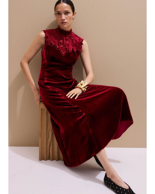 ME+EM Silk Blend Velvet Embroidered Midi Dress | Lyst