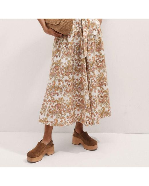 ME+EM Blue Cotton Poplin Geo Paisley Print Maxi Dress + Belt