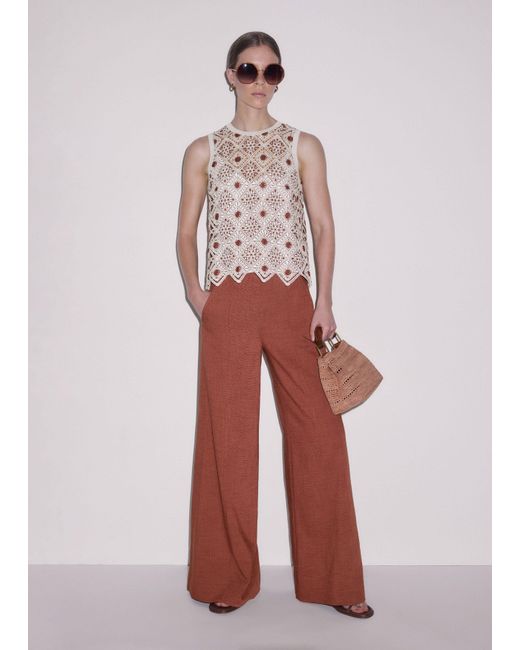 ME+EM Pink Graphic Cotton Lace Shell Top + Cami Rosewood-Cream
