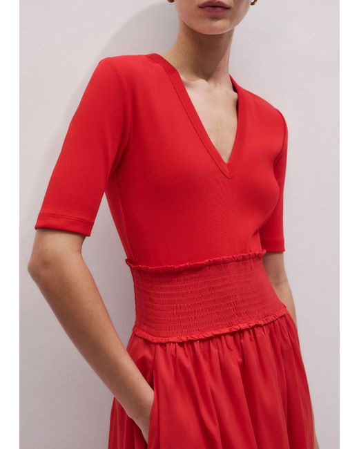 ME+EM Red V-Neck Smocked Skirt Maxi Dress