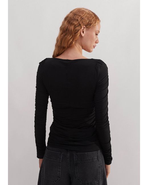 ME+EM Black Ruched Square Neck Top