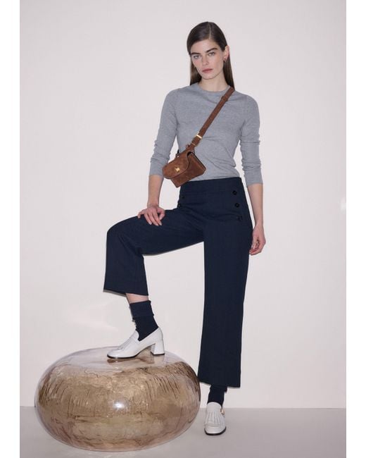 ME+EM Blue Button Front Straight Crop Trouser