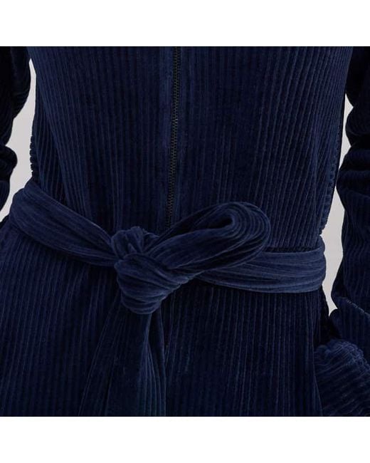 ME+EM Blue Fluid Cord Velour Jumpsuit + Belt
