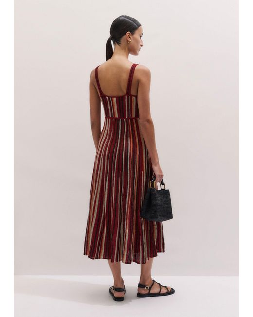 ME+EM Metallic Textured Stripe Knit Maxi Dress Pomegranate