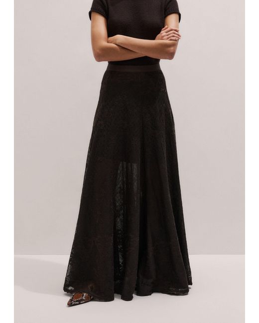 ME+EM Black Embroidered Tulle A-Line Maxi Skirt
