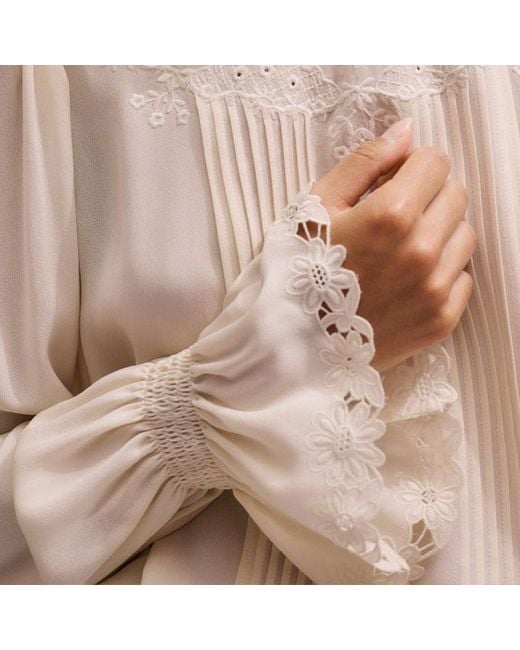 ME+EM Natural Silk Ornate Embroidered High-Neck Top