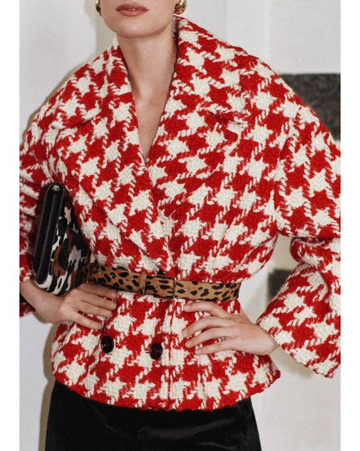 ME+EM Red Exaggerated Houndstooth Short Coat