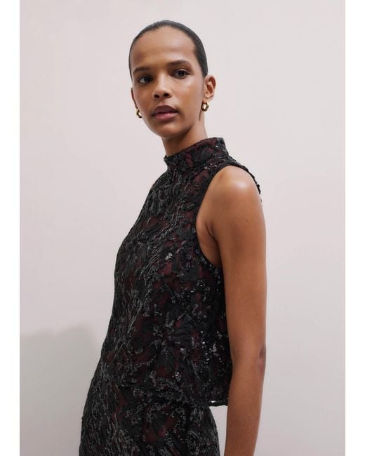 ME+EM Black Sequin Embellished Shell Top