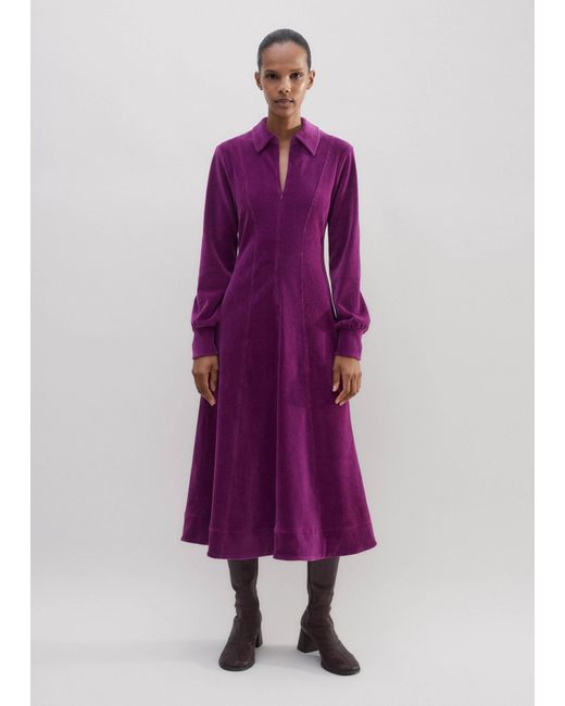 ME+EM Purple Cord Velour Fit And Flare Midi Dress