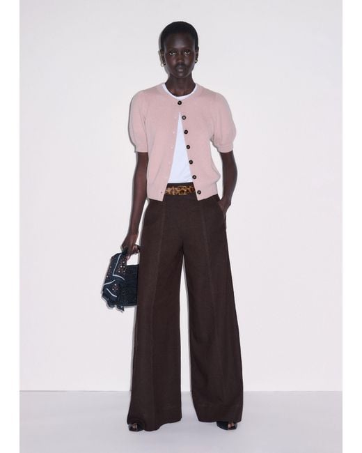 ME+EM Pink Pouf Sleeve Cashmere Button Through Tee