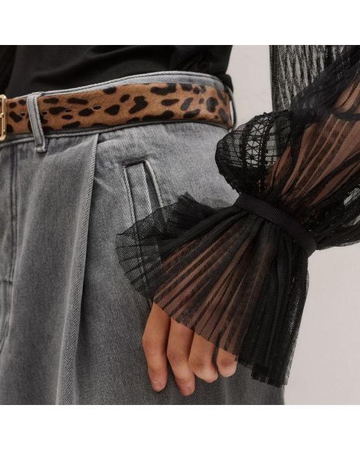 ME+EM Black Lace Insert Tulle Layering Blouse