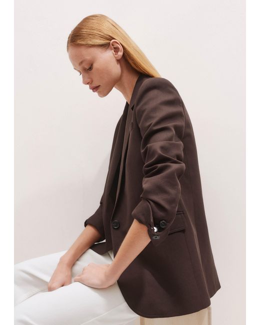 ME+EM Brown Sharp Shoulder Straight Blazer