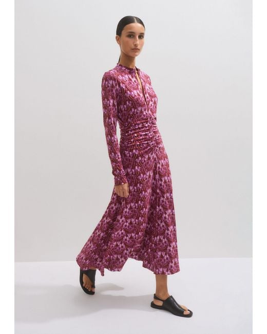 ME+EM Purple Tulip Print Ruched Front Maxi Dress