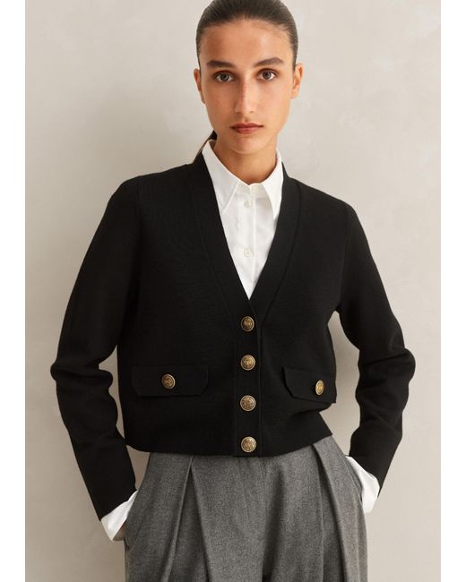 ME+EM Black Merino Military Button Bracelet Sleeve Cardigan