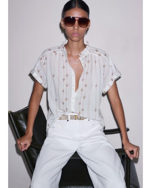 ME+EM White Cotton Geo Leaves Embroidery Blouse Soft-Cinnamon