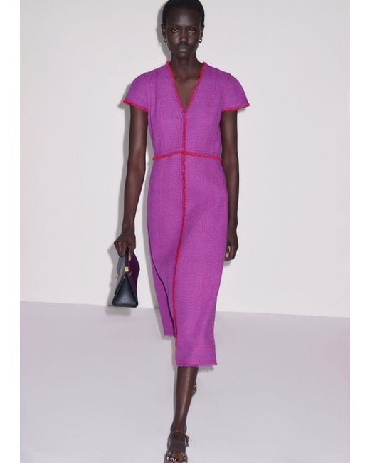 ME+EM Purple Fringe Detail Fit And Flare Midi Dress